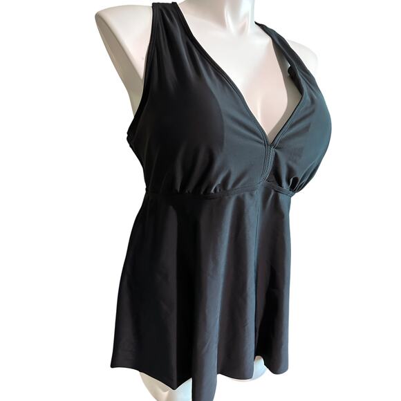 Black Strappy Back Swim Top Tankini - Plus Size 22 - Picture 1 of 6